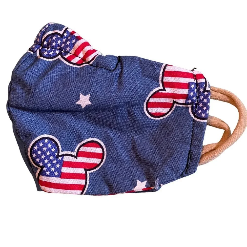 Patriotic Mickey Mouse ears handmade cloth face mask with soft stretchy ear loop